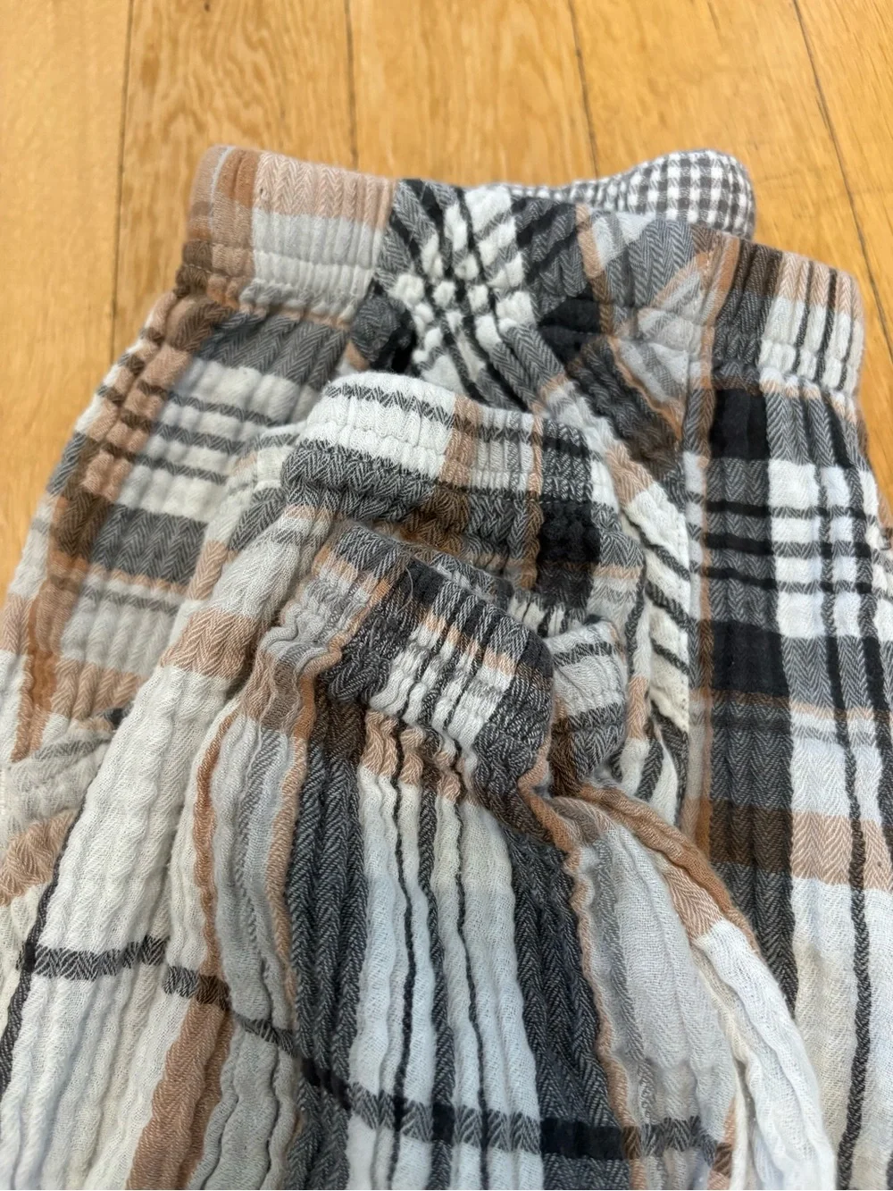Aerie Soft Gauze Pajama Jogger Pants Plaid Neutral Coastal Boho Loungewear XS